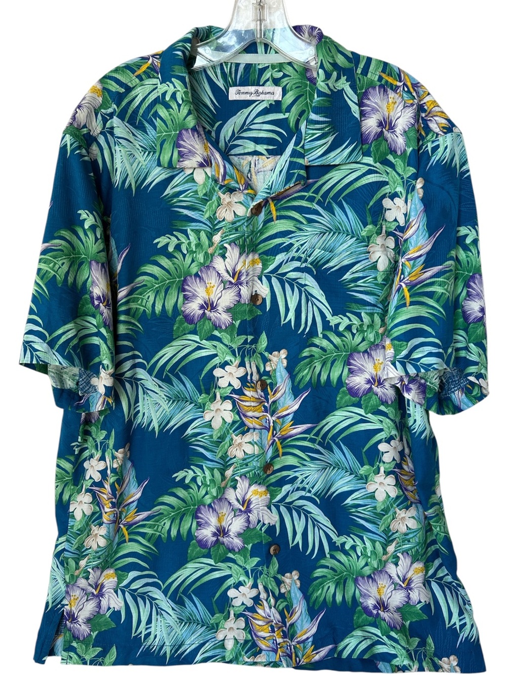 Tommy Bahama 100% Silk Hawaiian Blue Floral Tropical Camp Shirt Men’s L
